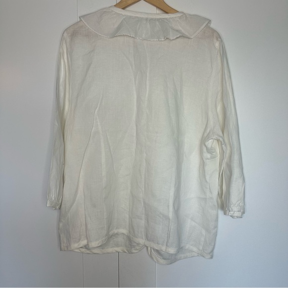 Carole Little Linen Ruffled Button Front Blouse 1X XL Plus size white chic work - Picture 2 of 7